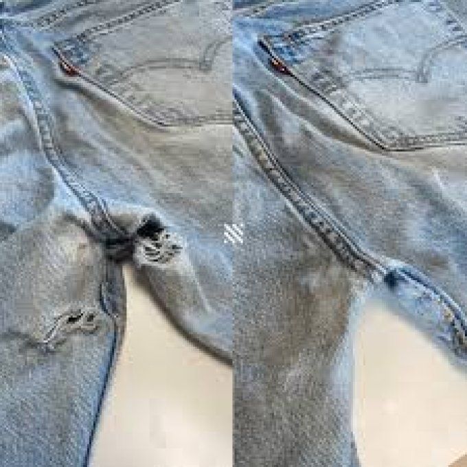 Réparation trou accroc sur Pantalon-Jeans